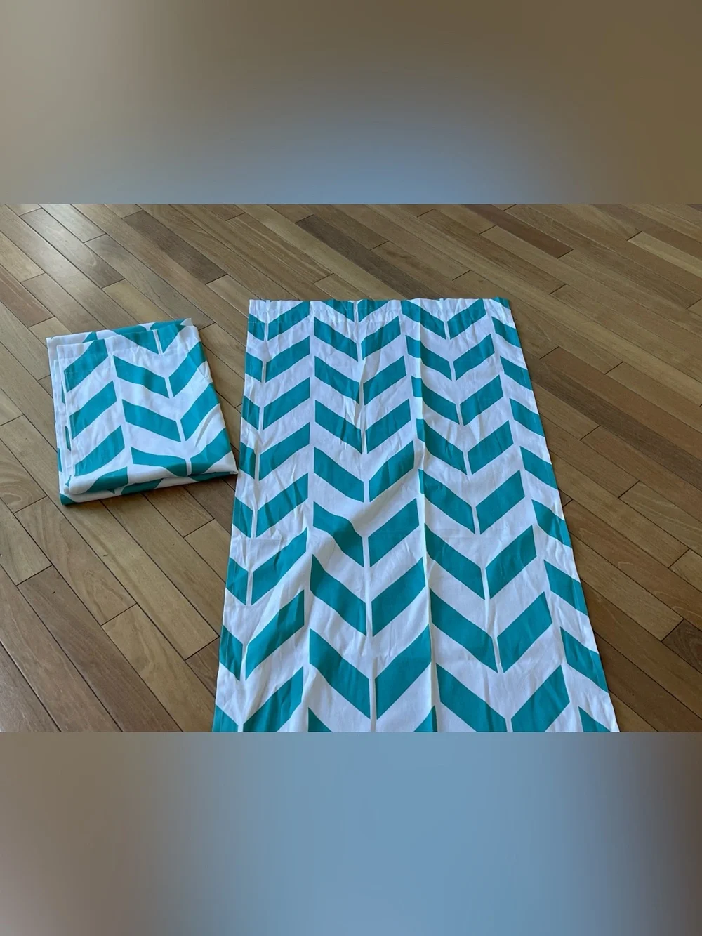 Mainstays Teal Chevron Curtain Panel Pair 28” x 84” Geometric Window Panels